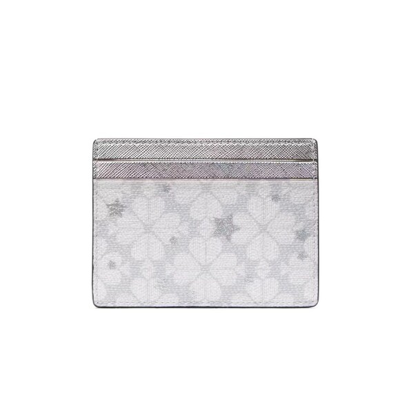 New Kate Spade Spade Flower Star Toss Small Slim Card Holder Platinum Grey Multi - Picture 3 of 3